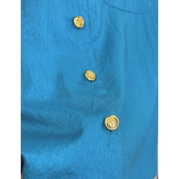 Christie & Jill Bright Blue Gold Nautical Button Up Shirt Blouse Blouse Sz 6 - Picture 4 of 8